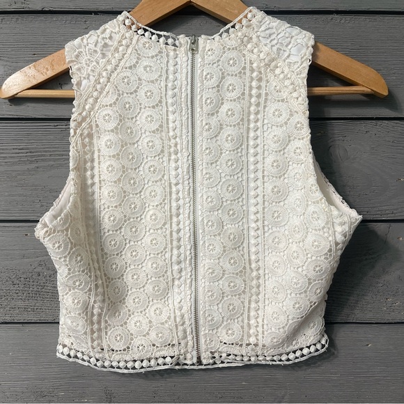Abercrombie & Fitch Cream Lace Overlay Boho Sleeveless Crop Top Sz XS - Picture 6 of 13